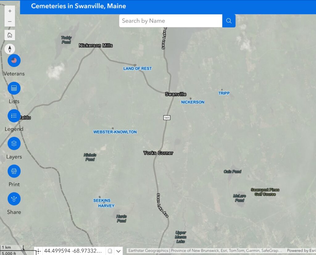 cemetery map of Swanville ME cemeteries